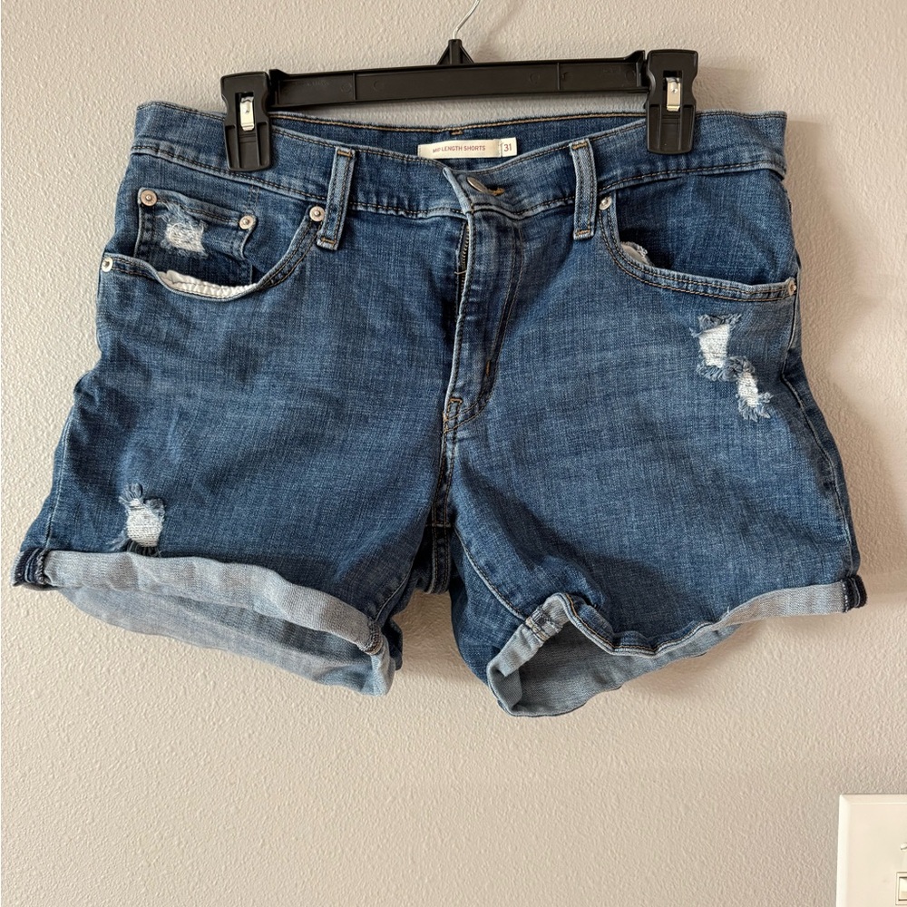 Casual Blue Distressed Jean Shorts